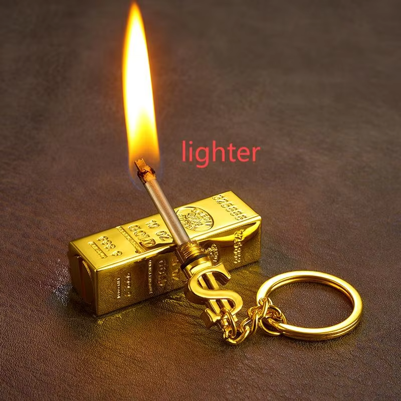 Creative Portable Gold Bar Shape Lighter Unique Personality Design Waterproof Small Pendant Stylish for Cigarette Usage