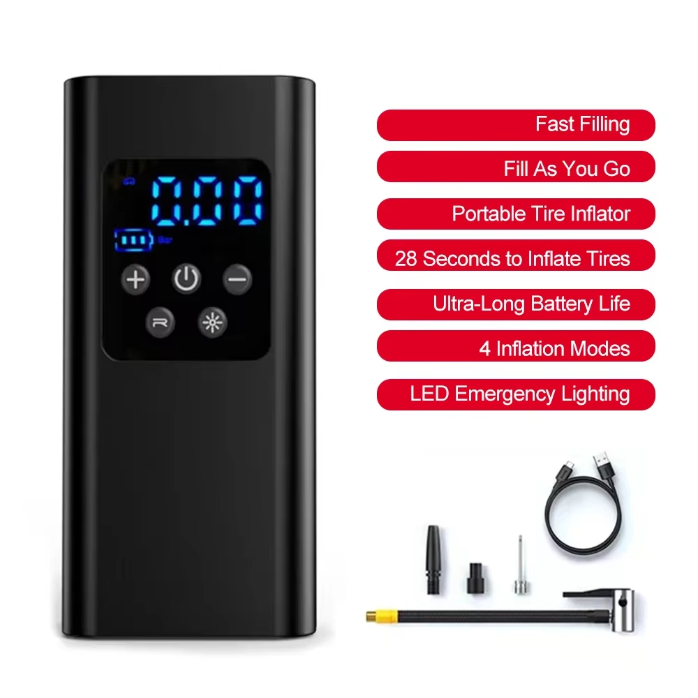 Wireless Electric Car Tire Pump Auto Shut-Off 6000mAh Digital Air Compressor with 3 Nozzle - 图片 2