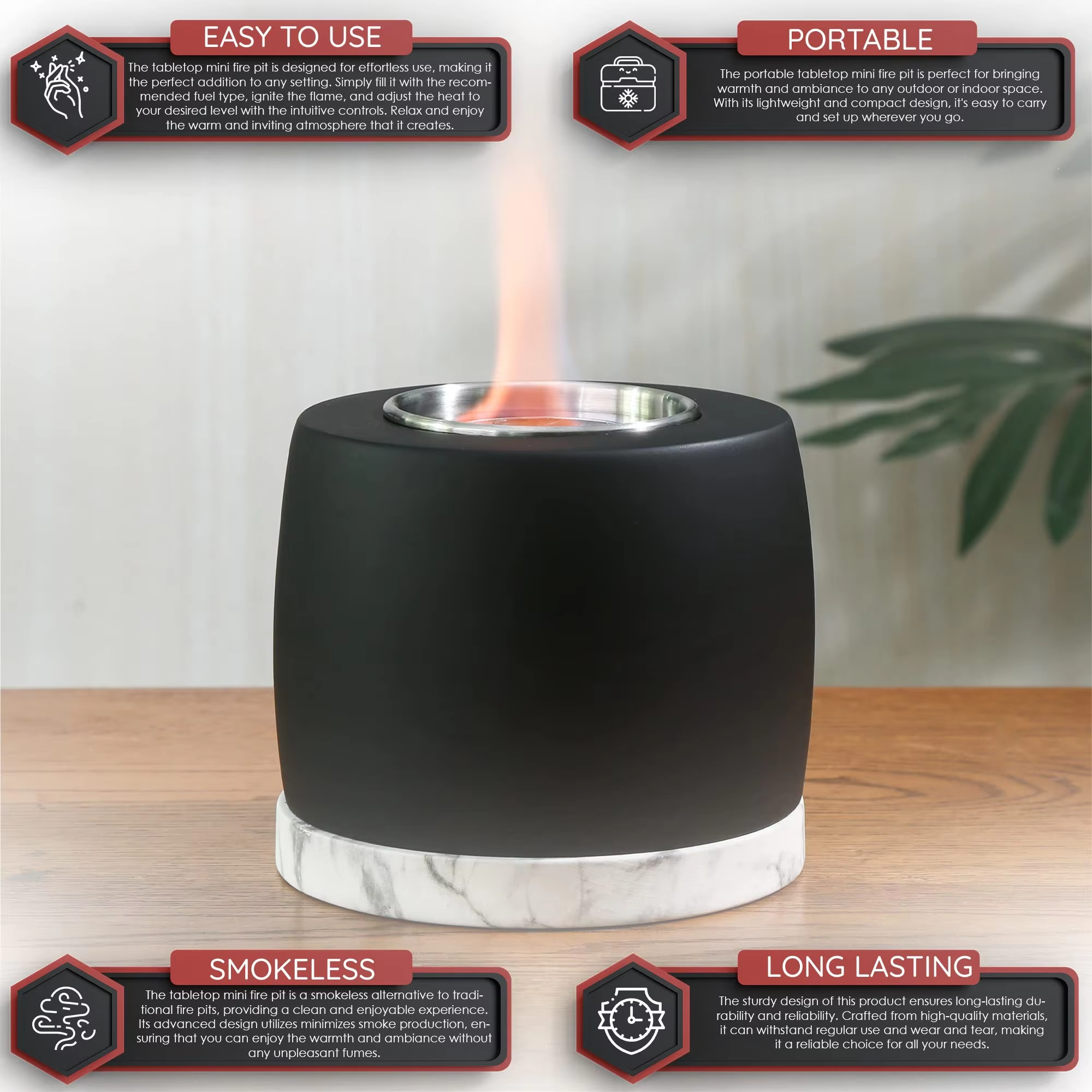 Portable Indoor/Outdoor Mini Small Concrete Fireplace, Table Top Smores Maker Kit, Modern Home/Apartment Decor Fire Pit - 图片 2