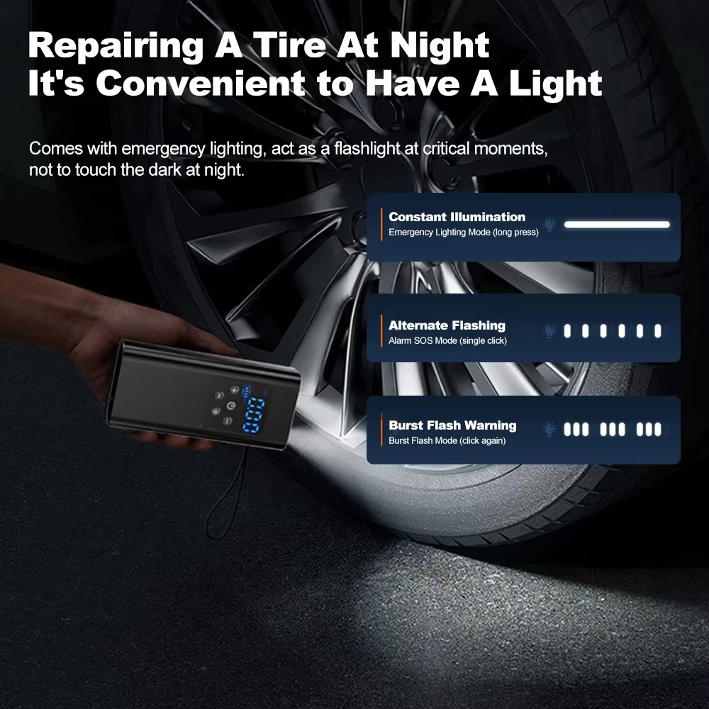 Wireless Electric Car Tire Pump Auto Shut-Off 6000mAh Digital Air Compressor with 3 Nozzle - 图片 5