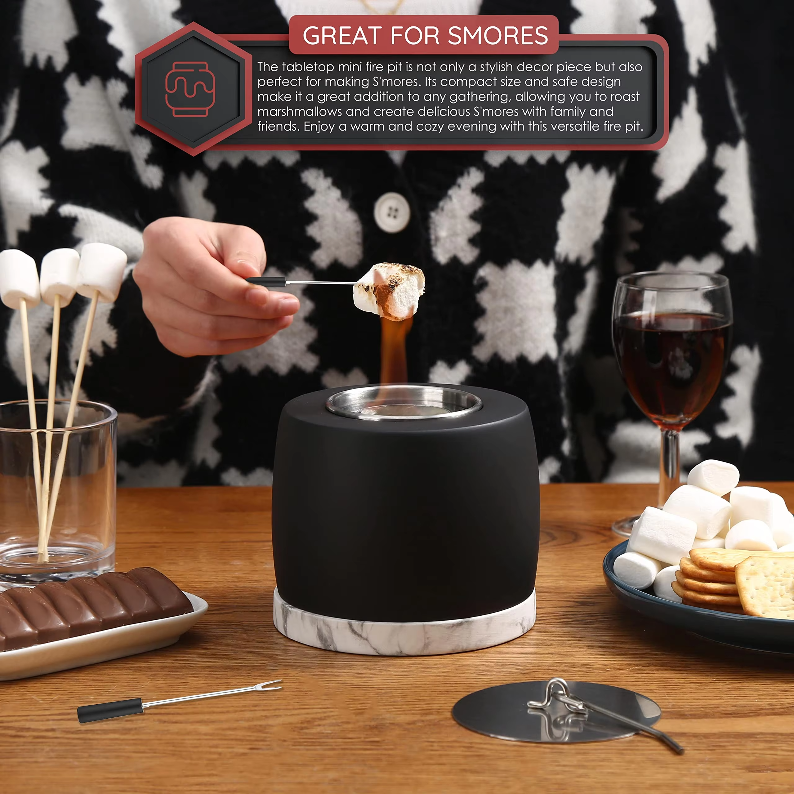 Portable Indoor/Outdoor Mini Small Concrete Fireplace, Table Top Smores Maker Kit, Modern Home/Apartment Decor Fire Pit - 图片 5