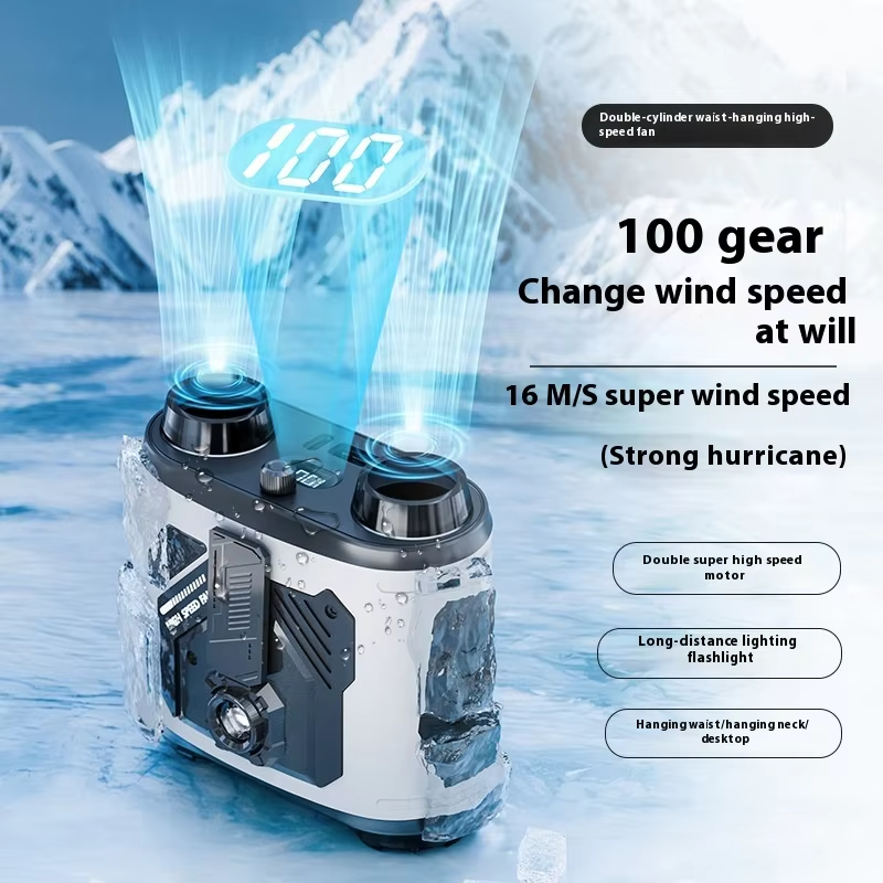 Portable Waist Clip Handheld Fan Digital Display Rechargeable Mini Flashlight Three/Five Settings Foldable for Outdoor - 图片 6