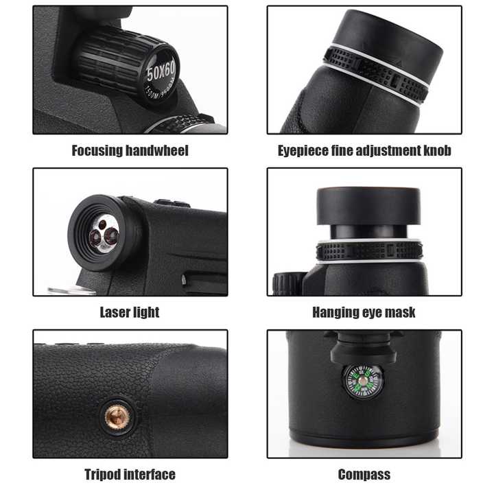 50x60 Monocular with Laser and Light Outdoor Monocular for Camping Hiking Nature Observation - 图片 2