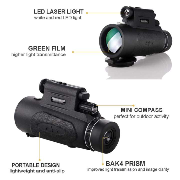 50x60 Monocular with Laser and Light Outdoor Monocular for Camping Hiking Nature Observation - 图片 5
