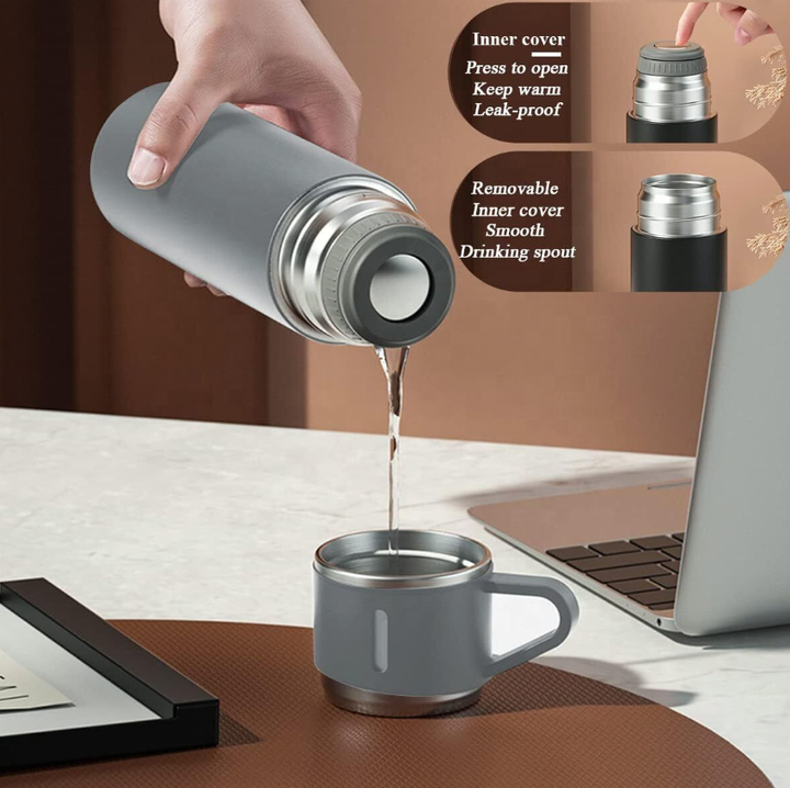 Custom Logo Portable Stainless Steel 500ml Insulated Coffee Tea Mug Personalized Vacuum Flask Eco-Friendly Gift Box Set - 图片 4